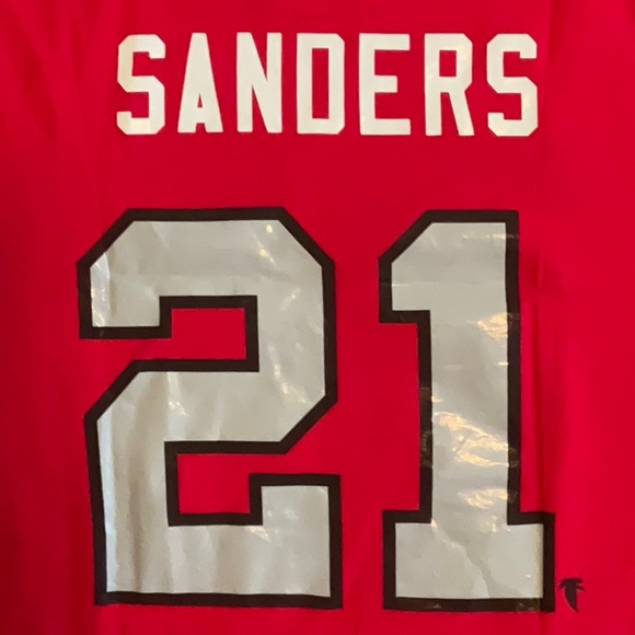 Red Mitchell & Ness Deion Sanders Shirt with Number Print - Picture 6 of 6